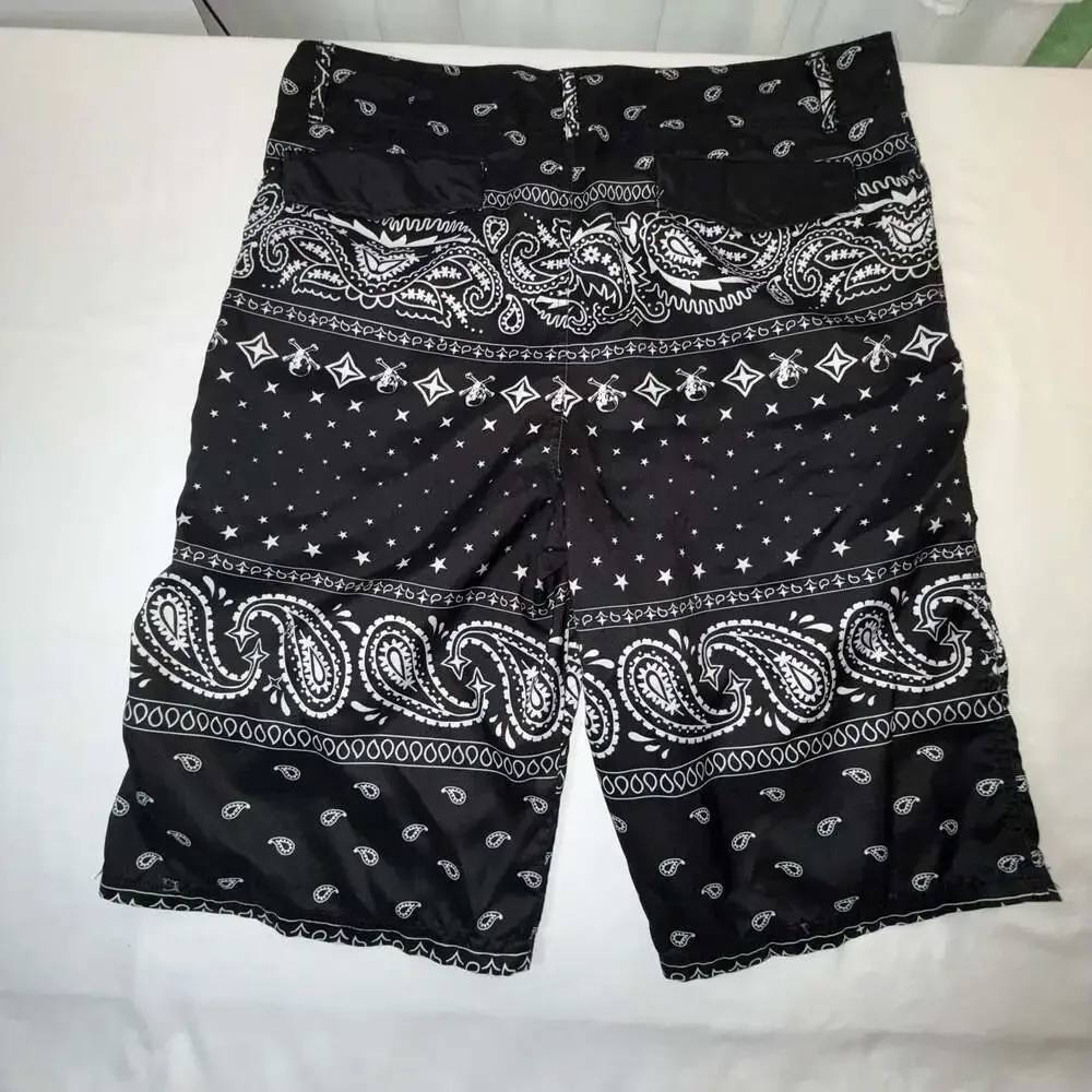 Ecko Unltd Black Bandana Paisley Print Men's Board Shorts size 34W